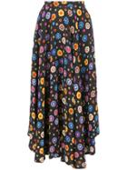 Lhd Floral Print Drape Dress - Black