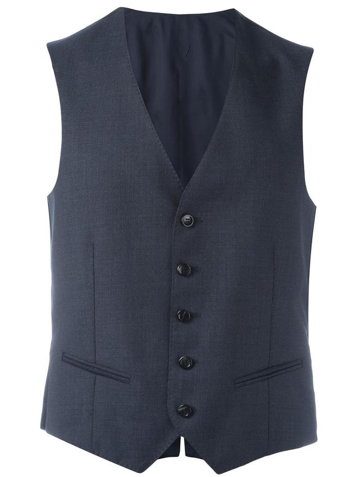 Tonello Micro-embroidered Buttoned Waistcoat, Men's, Size: 48, Blue, Virgin Wool