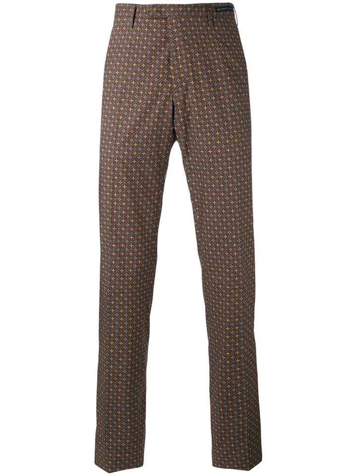 Pt01 - Print Detail Trousers - Men - Cotton - 52, Brown, Cotton