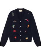 Gucci Embroidered Wool Knit Cardigan - Blue