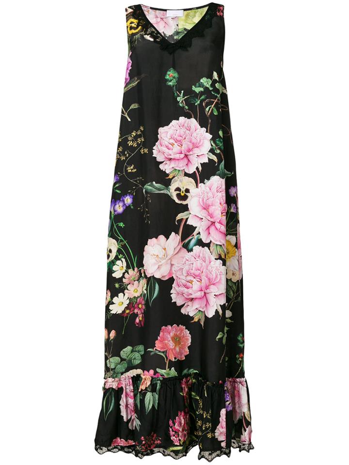 P.a.r.o.s.h. Floral Print Lace Trim Long Dress - Black