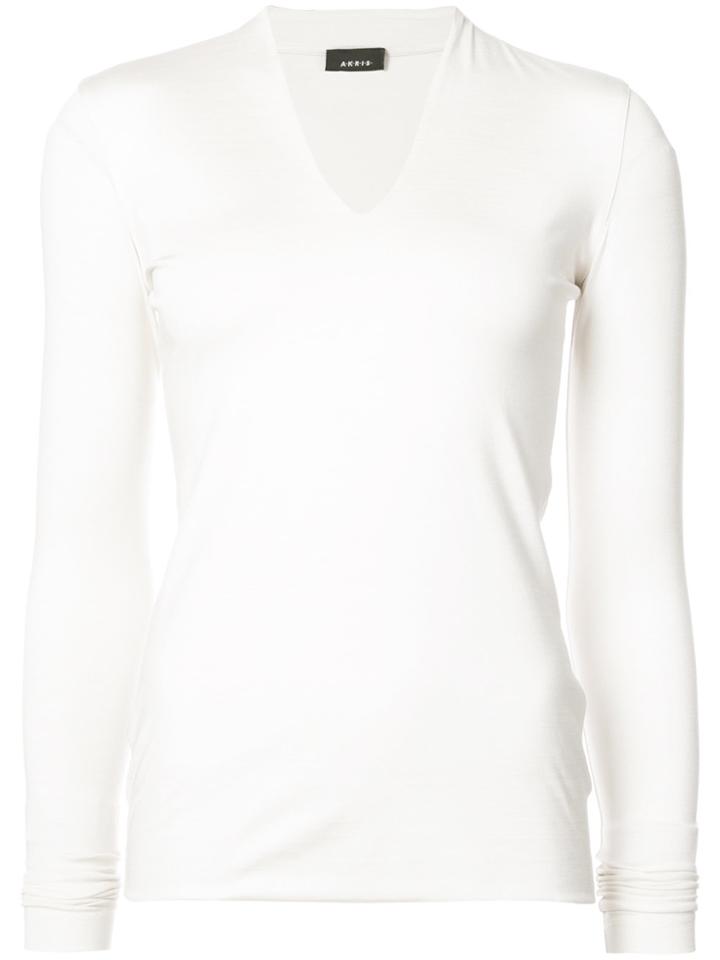 Akris Skinny V Neck Top - Nude & Neutrals