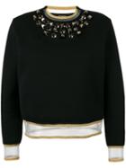 Fendi Embellished Sweatshirt, Women's, Size: 38, Black, Cotton/polyamide/silk/plastic