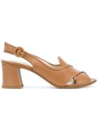 Vittorio Virgili Slingback Block Heel Sandals - Brown