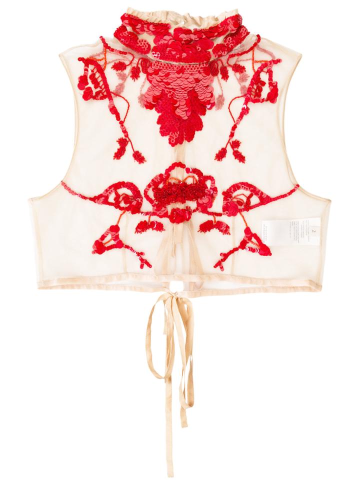 Dorothee Schumacher Sequinned Sheer Cropped Blouse - Red