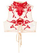 Dorothee Schumacher Sequinned Sheer Cropped Blouse - Red