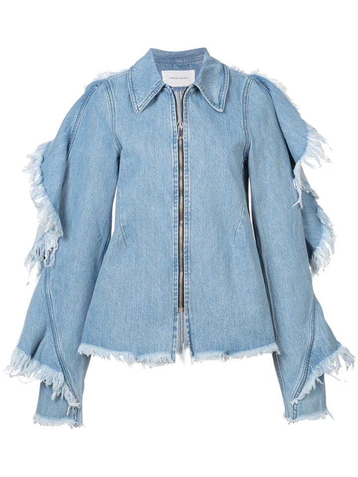 Strateas Carlucci Raw Hem Frill Trimmed Denim Jacket - Blue