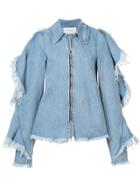 Strateas Carlucci Raw Hem Frill Trimmed Denim Jacket - Blue