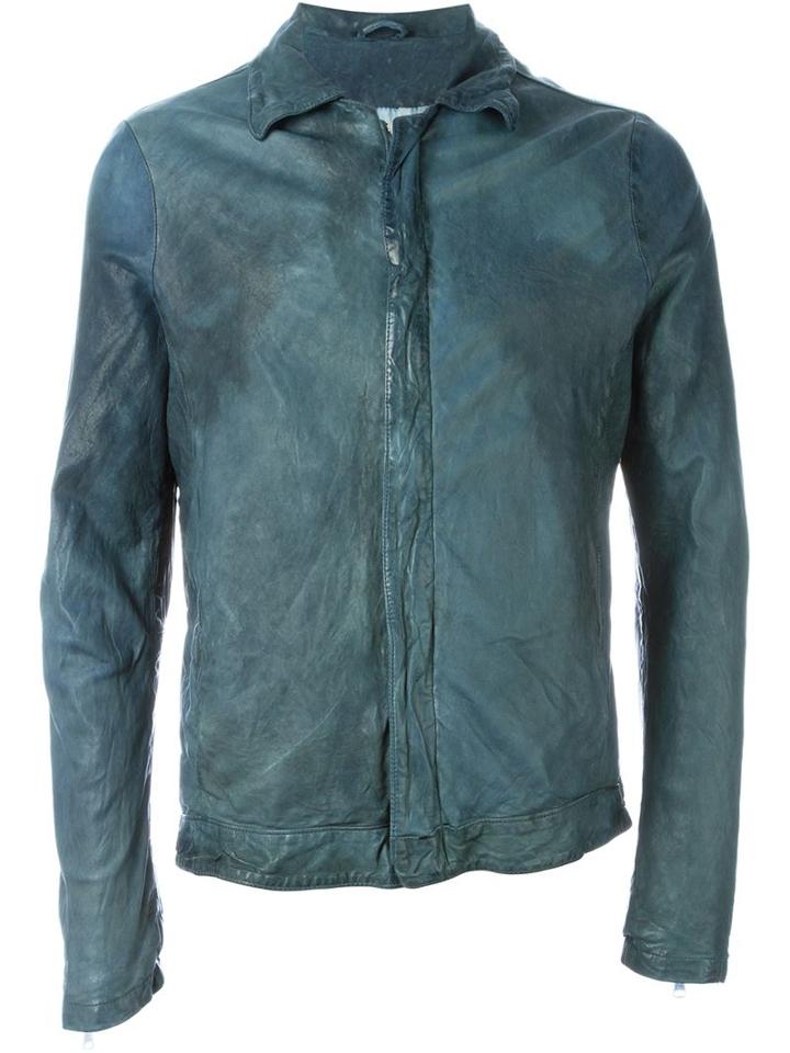 Giorgio Brato Leather Zip Jacket, Men's, Size: 52, Blue, Leather/cotton/nylon