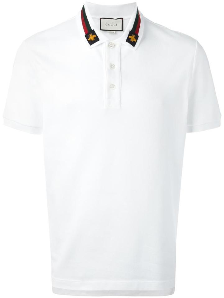 Gucci House Web Embroidered Polo Shirt, Size: Xl, White, Cotton/spandex/elastane