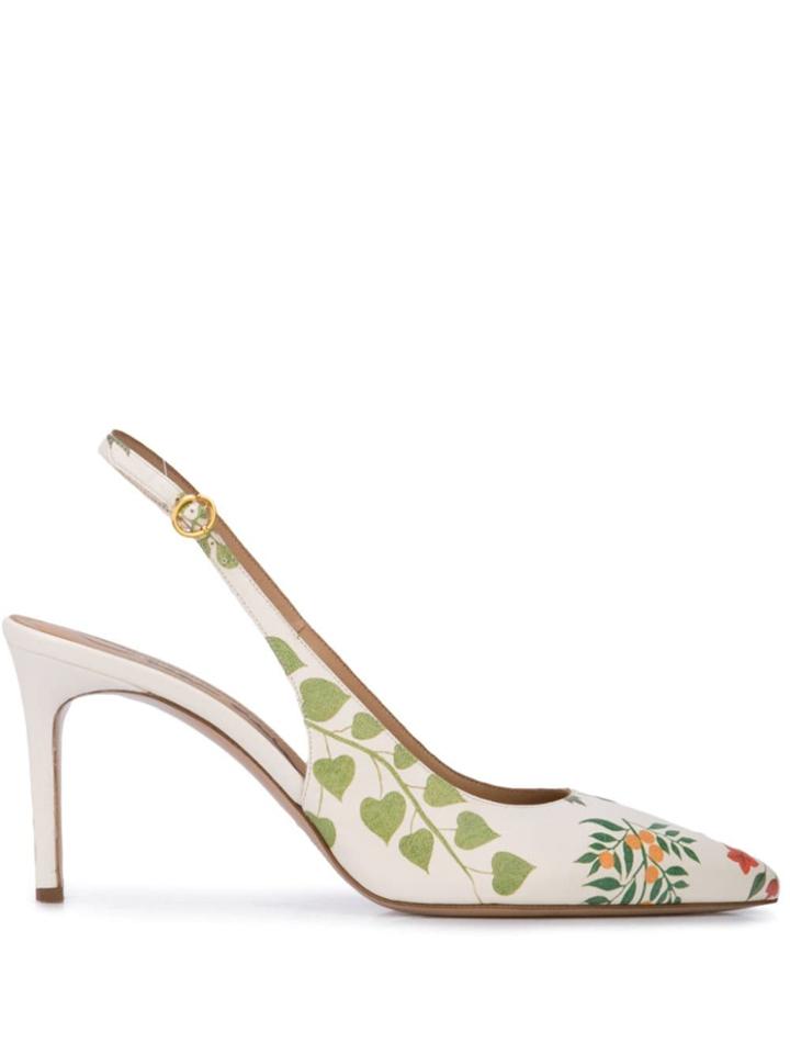 Oscar De La Renta Floral Print Slingback Pumps - White