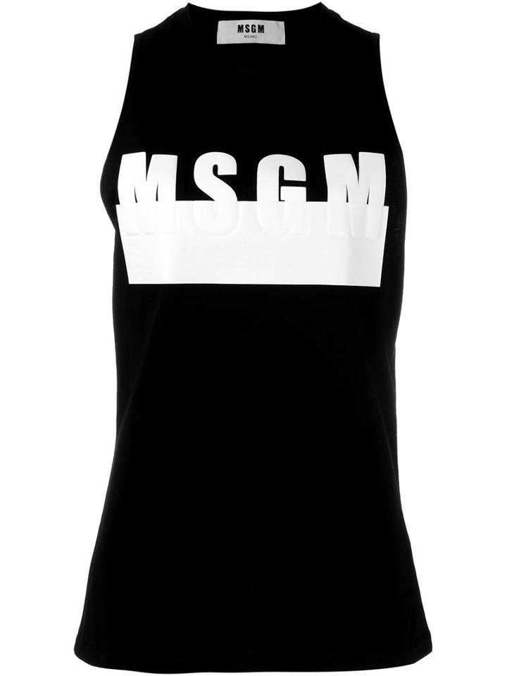 Msgm Logo Print Tank Top, Women's, Size: M, Black, Cotton