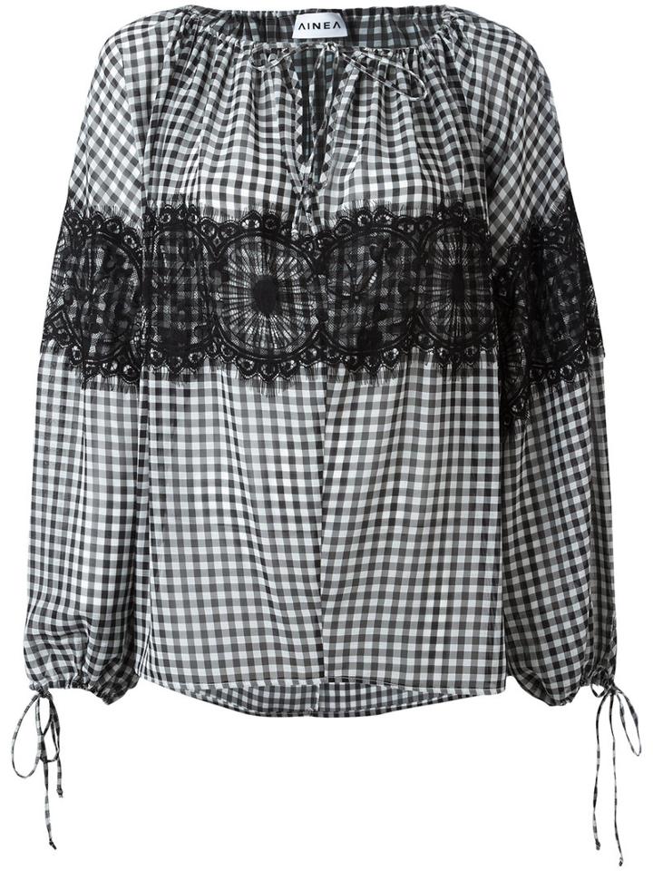 Ainea Checked Lace Blouse, Women's, Size: 44, Black, Elastodiene/polyester/viscose