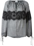 Ainea Checked Lace Blouse, Women's, Size: 44, Black, Elastodiene/polyester/viscose