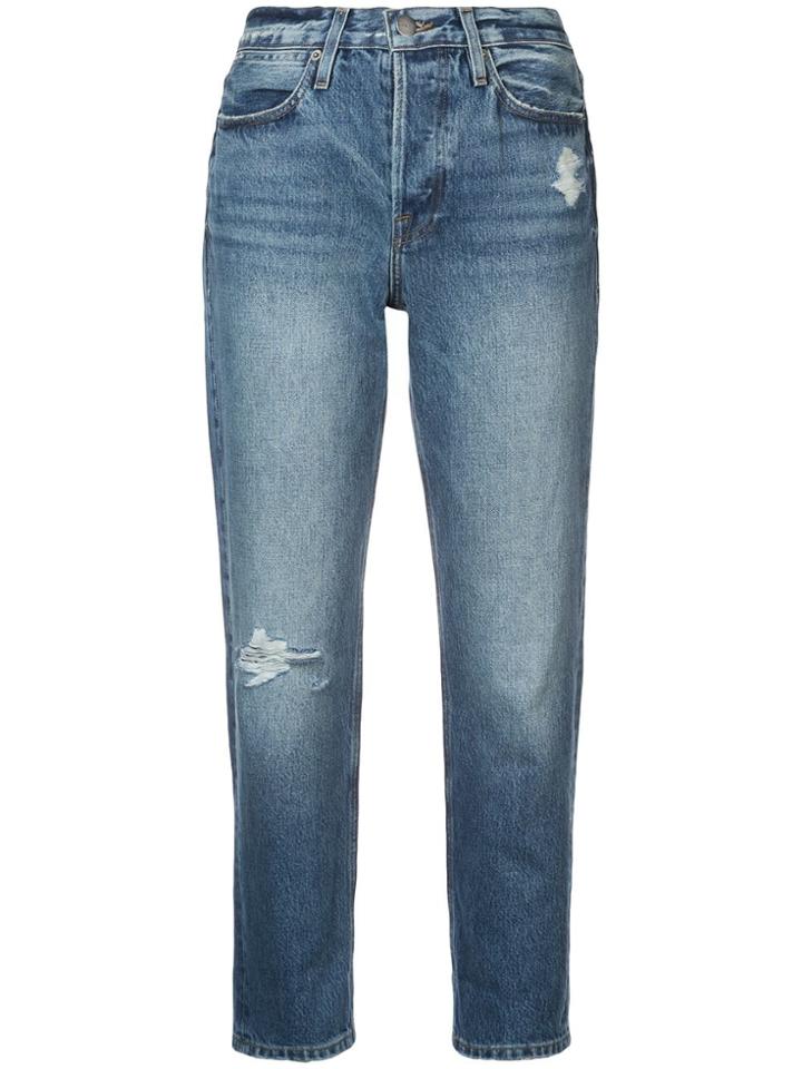Frame Distressed Straight Leg Jeans - Blue