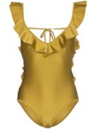 Zimmermann Jaya V-neck Flounce Swimsuit - Yellow & Orange