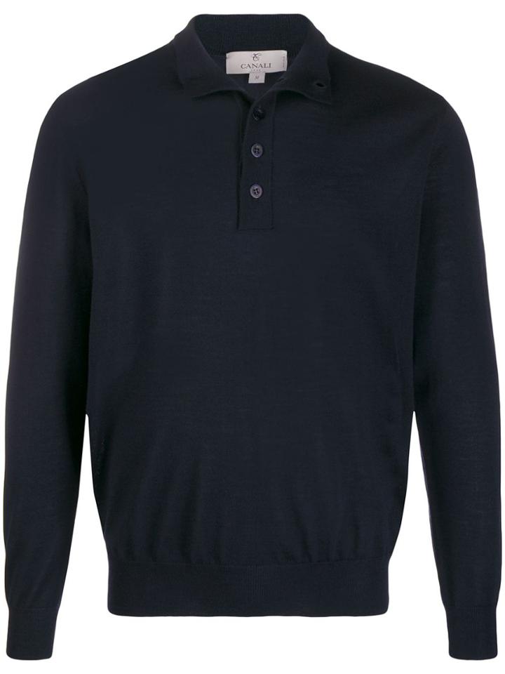 Canali Buttoned Neck Jumper - Blue