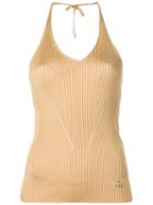 Emilio Pucci Beige Ribbed Knit Halter Neck Top - Gold