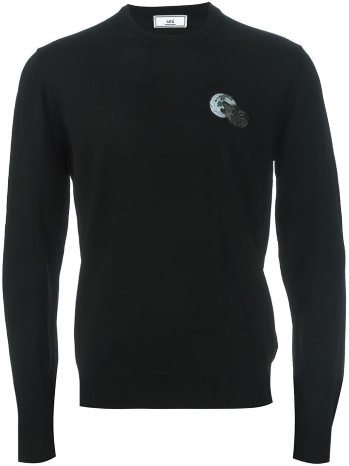 Ami Alexandre Mattiussi Wolf Patch Crew Neck Sweater - Black