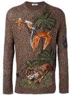 Jungle Embroidered Jumper, Men's, Size: Medium, Brown, Linen/flax/cotton/polyester/polyamide, Valentino