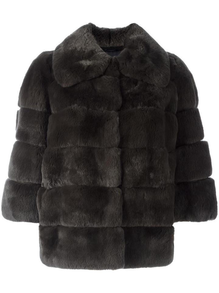 Yves Salomon Fur Jacket, Women's, Size: 34, Grey, Rabbit Fur/goat Skin/silk/polyester