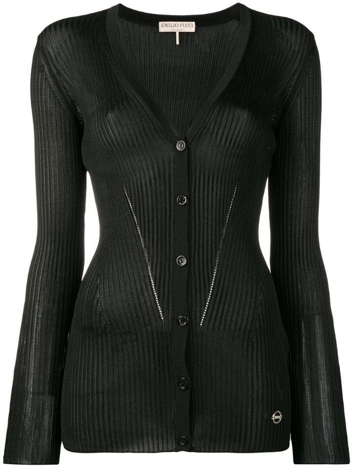 Emilio Pucci Black Ribbed Knit Cardigan