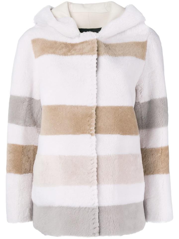 Blancha Striped Hooded Shearling Jacket - White