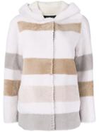 Blancha Striped Hooded Shearling Jacket - White