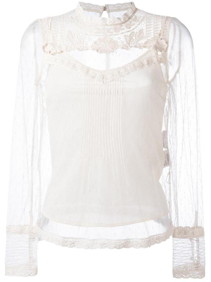 Red Valentino Macramé Detailing Sheer Blouse, Women's, Size: 42, Nude/neutrals, Polyester/cotton/silk
