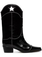 Ganni Black Marlyn 50 Cutout Star Leather Cowboy Boots