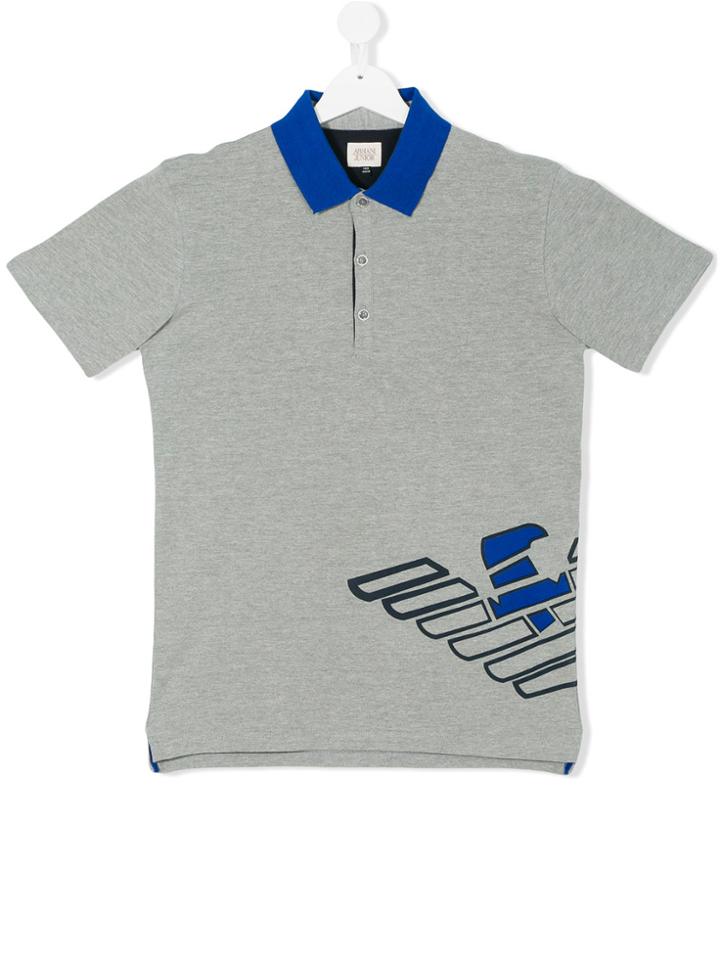 Armani Junior Printed Logo Polo Shirt - Grey