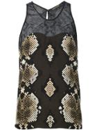 Roberto Cavalli Python Effect Tank Top, Women's, Size: 46, Black, Silk/viscose/polyamide