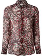 Saint Laurent Leopard Print Shirt, Women's, Size: 40, Red, Silk