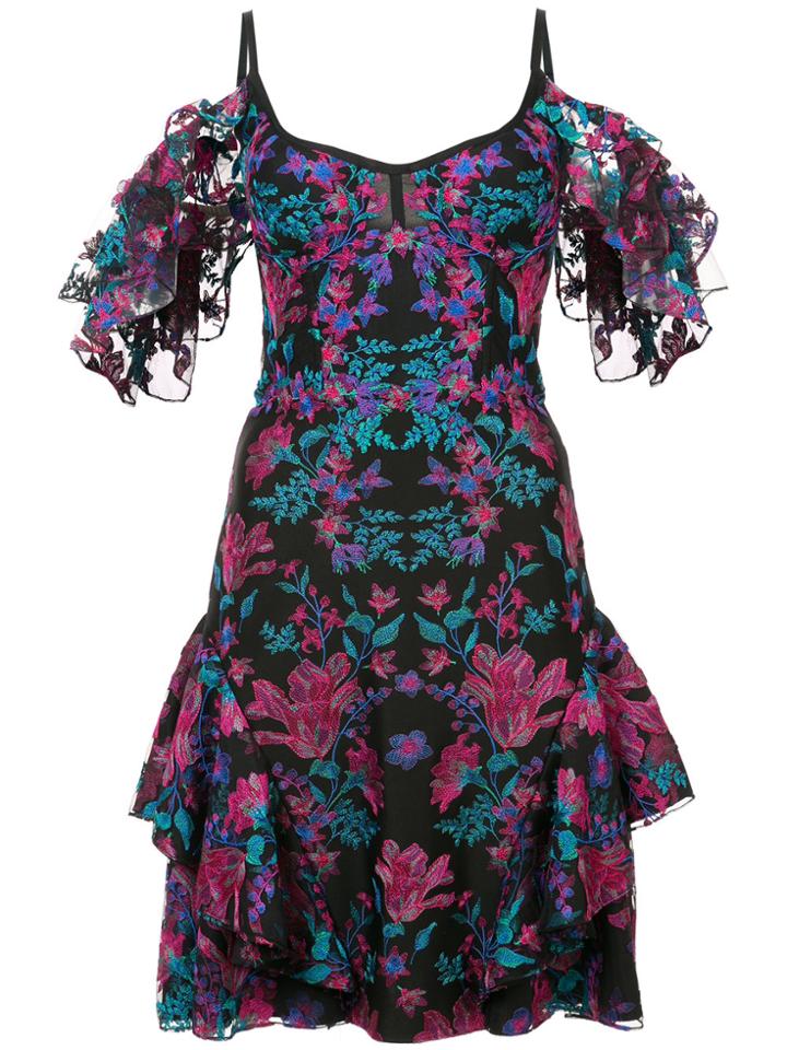 Marchesa Notte Floral Embroidered Mini Dress - Black