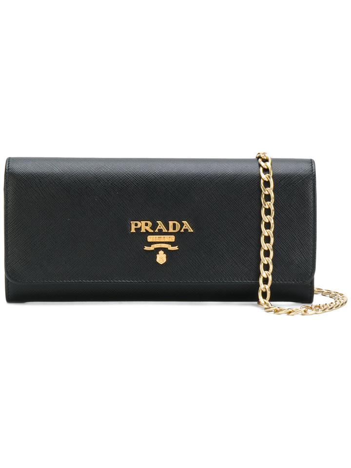 Prada Logo Plaque Baguette Clutch - Black