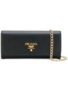 Prada Logo Plaque Baguette Clutch - Black