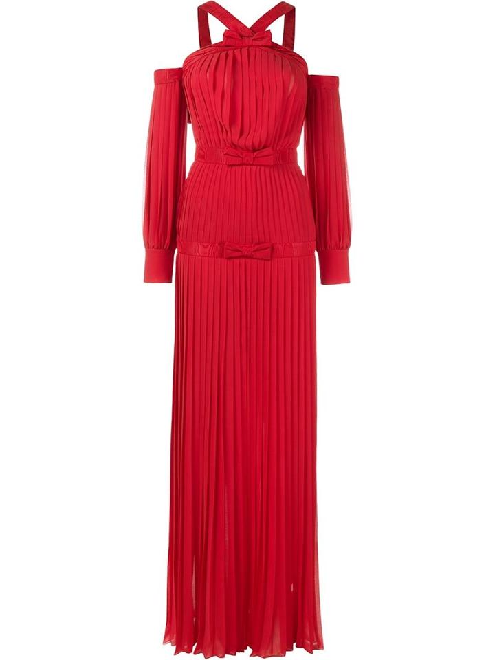 Alessandra Rich Silk Pleated Maxi Dress With Bows