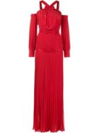 Alessandra Rich Silk Pleated Maxi Dress With Bows
