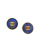 Chanel Vintage Cc Round Stone Earrings - Blue