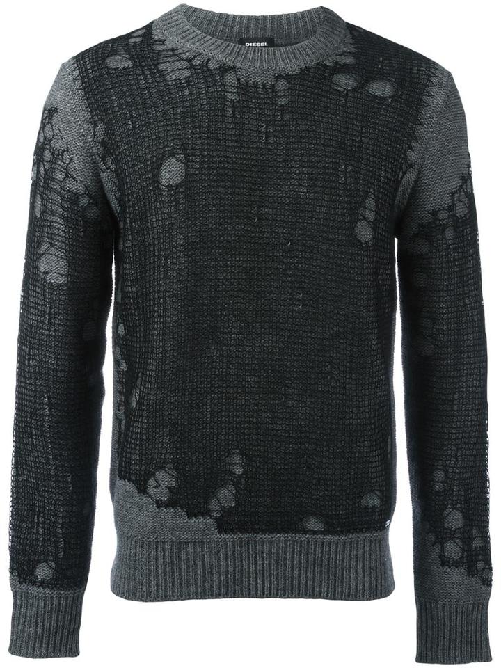 Diesel Distressed Jumper, Men's, Size: Xxl, Black, Acrylic/wool/alpaca