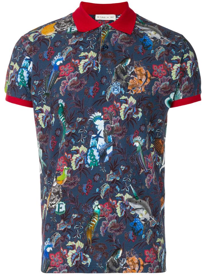 Etro Contrast Trim Graphic Polo - Blue