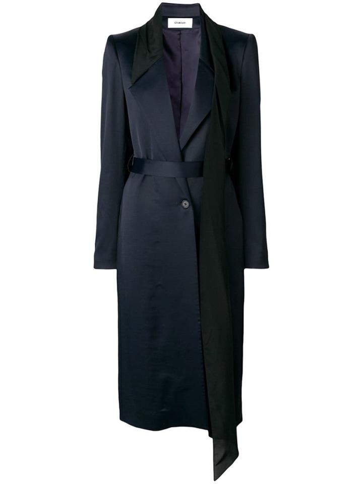 Chalayan Scarf Detail Belted Coat - Blue