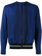Lanvin Embroidered Zipped Bomber Jacket, Men's, Size: 39, Blue, Spandex/elastane/viscose