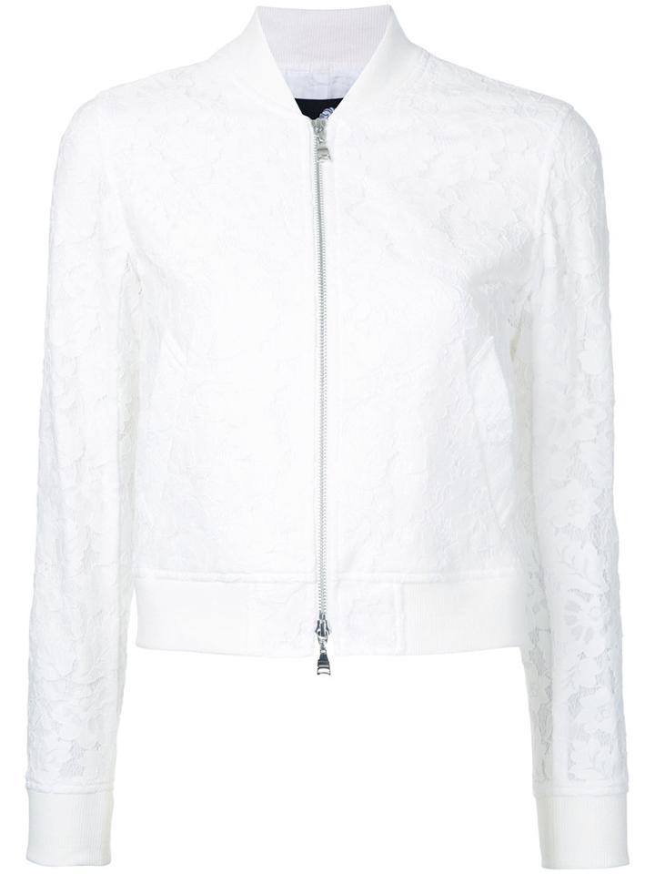 Loveless Floral Pattern Bomber Jacket, Women's, Size: 34, White, Cotton/nylon/rayon