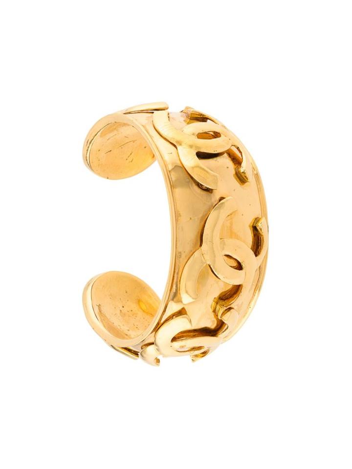 Chanel Vintage Cc Logo Cuff, Women's, Metallic