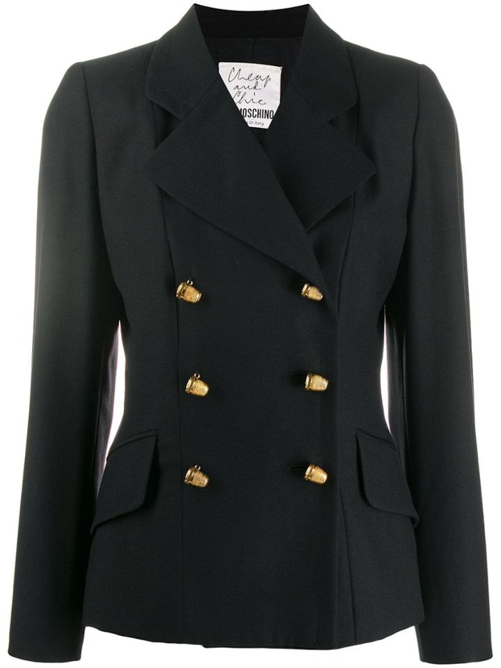 Moschino Vintage Virgin Wool Double-breasted Blazer - Black