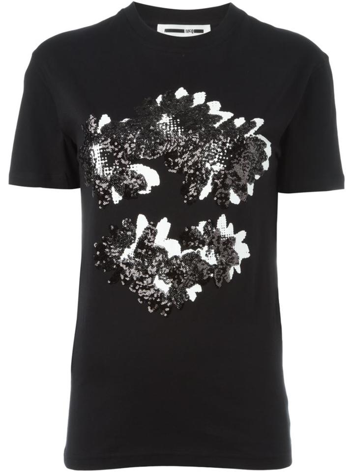 Mcq Alexander Mcqueen Sequinned Flower T-shirt, Women's, Size: Xs, Black, Cotton