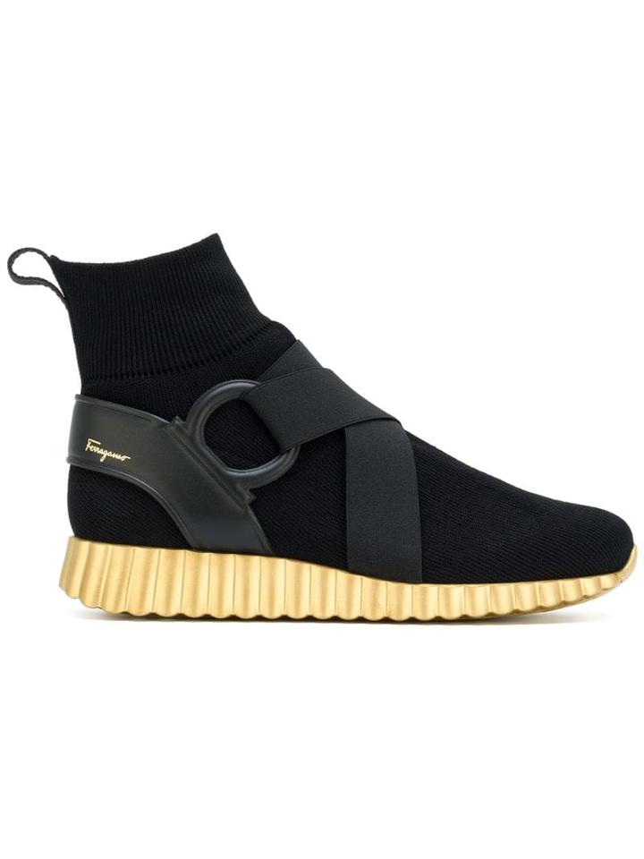 Salvatore Ferragamo Hi-top Wave Sole Sneakers - Black