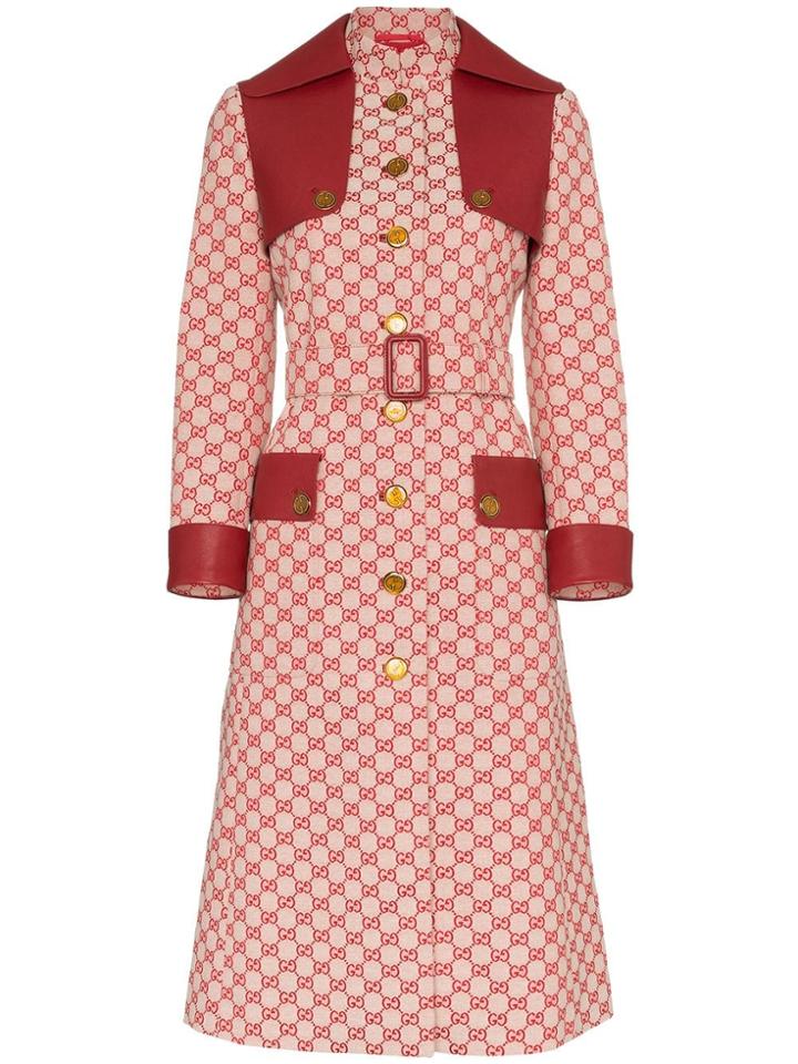Gucci Gg Print Canvas Trench Coat - Red
