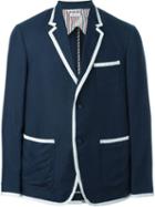 Thom Browne - Piped Blazer - Men - Linen/flax/cupro - 0, Blue, Linen/flax/cupro